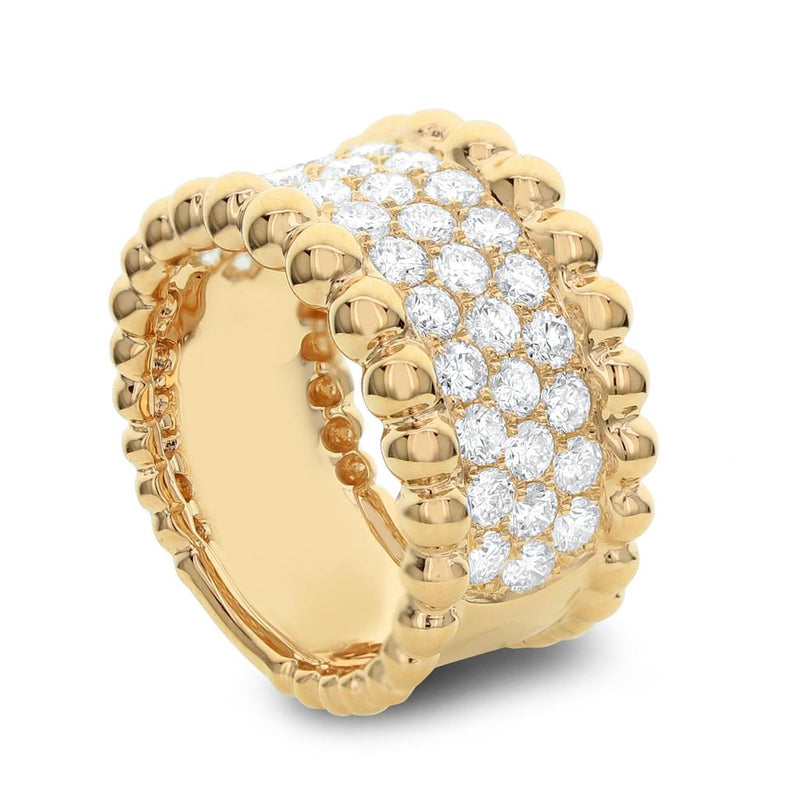 Davis Classics 18k Yellow Gold Wide Diamond Fashion Band with Bead Detail