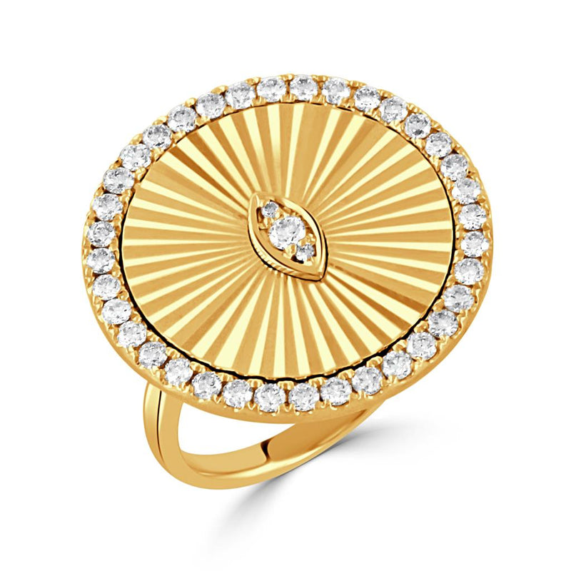 Doves 18k Yellow Gold Helios Collection Halo Sunburst Disc Diamond Fashion Ring