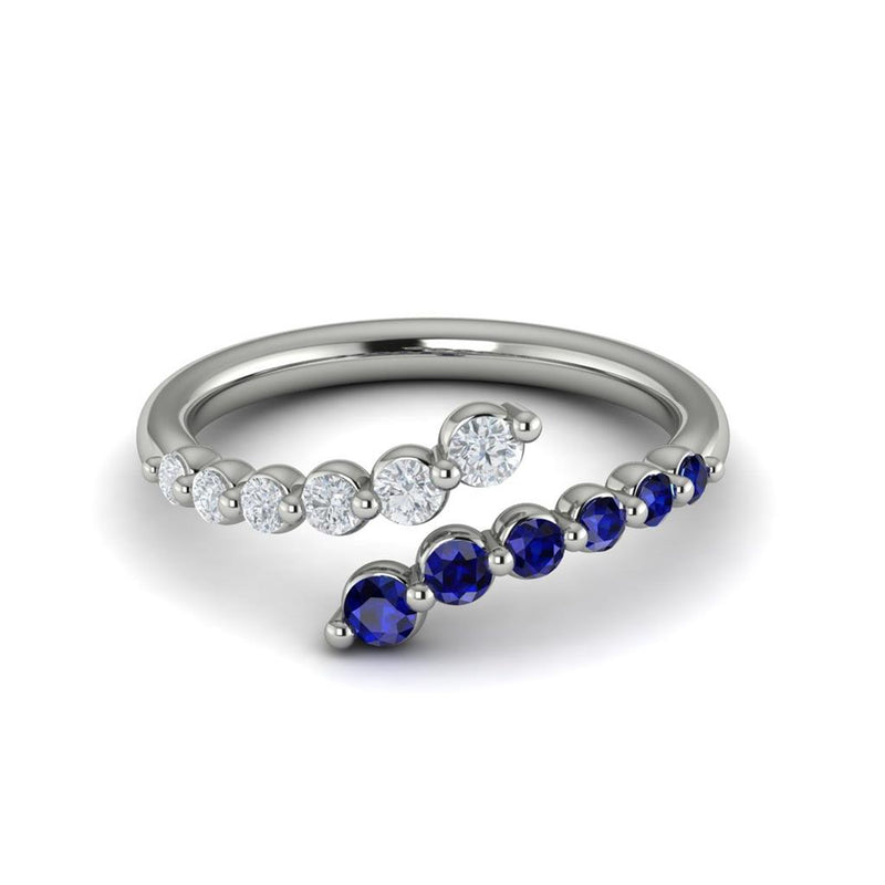 Vlora 14k White Gold Adella Color Collection Bypass Design Sapphire and Diamond Fashion Ring