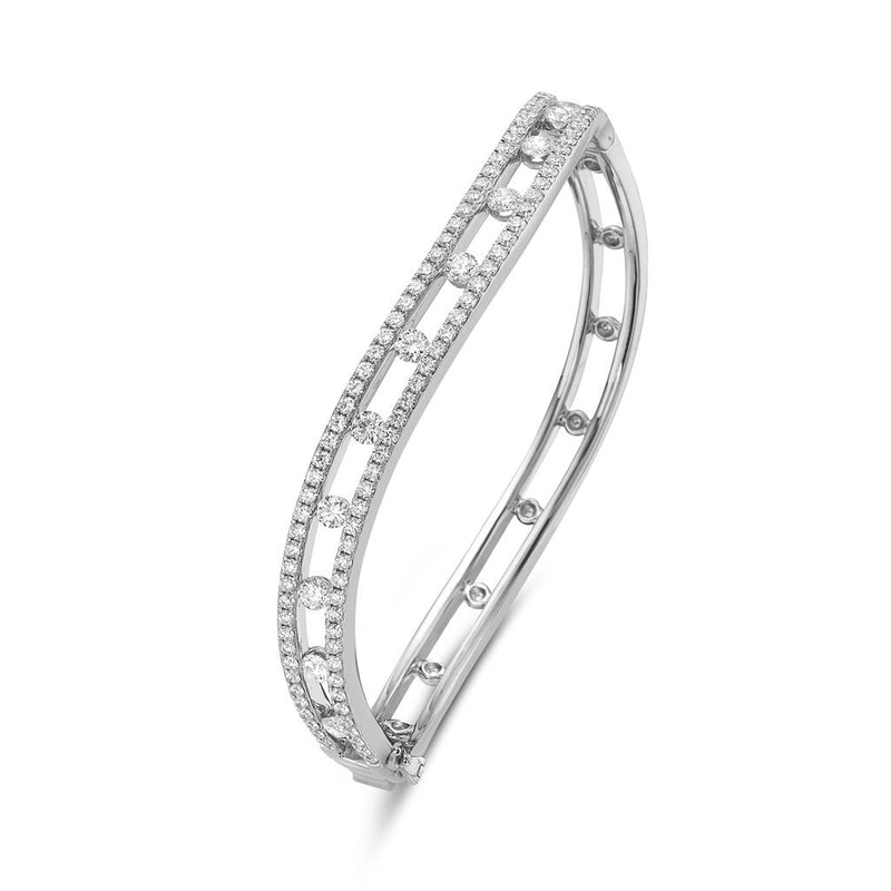 Charles Krypell 18k White Gold Floating Diamond Curved Bangle Bracelet