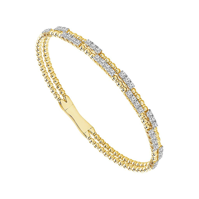 Davis Classics 14k Yellow Gold Titanium Flexie Double Row Diamond Bangle Bracelet