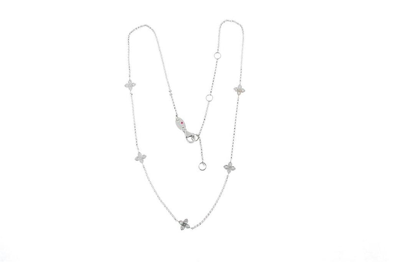 Roberto Coin 18k White Gold Diamonds by the Inch Collection Floral Five Station Diamond Necklace