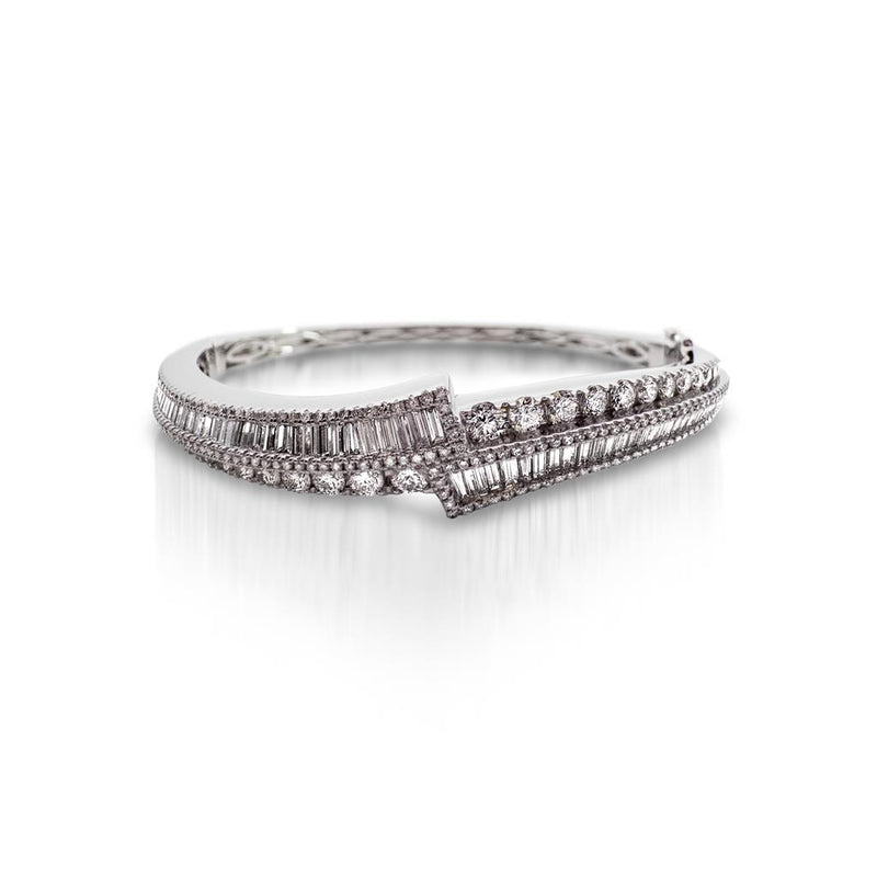 Charles Krypell 18k White Gold Bypass Diamond Bangle Bracelet