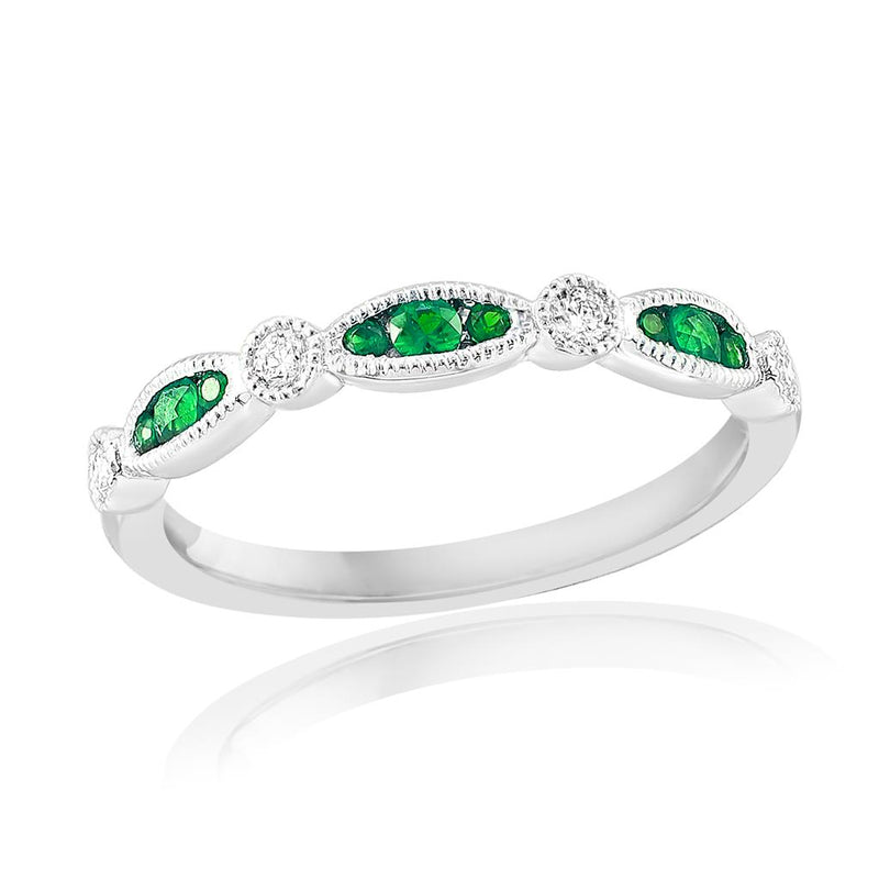 Davis Classics Emeralds and Diamonds Stackable Fashion Ring in 18k White Gold