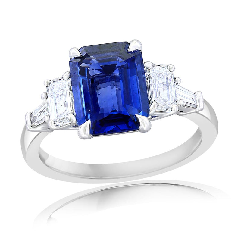 Davis Classics Platinum Ceylon Blue Sapphire and Diamond Ring