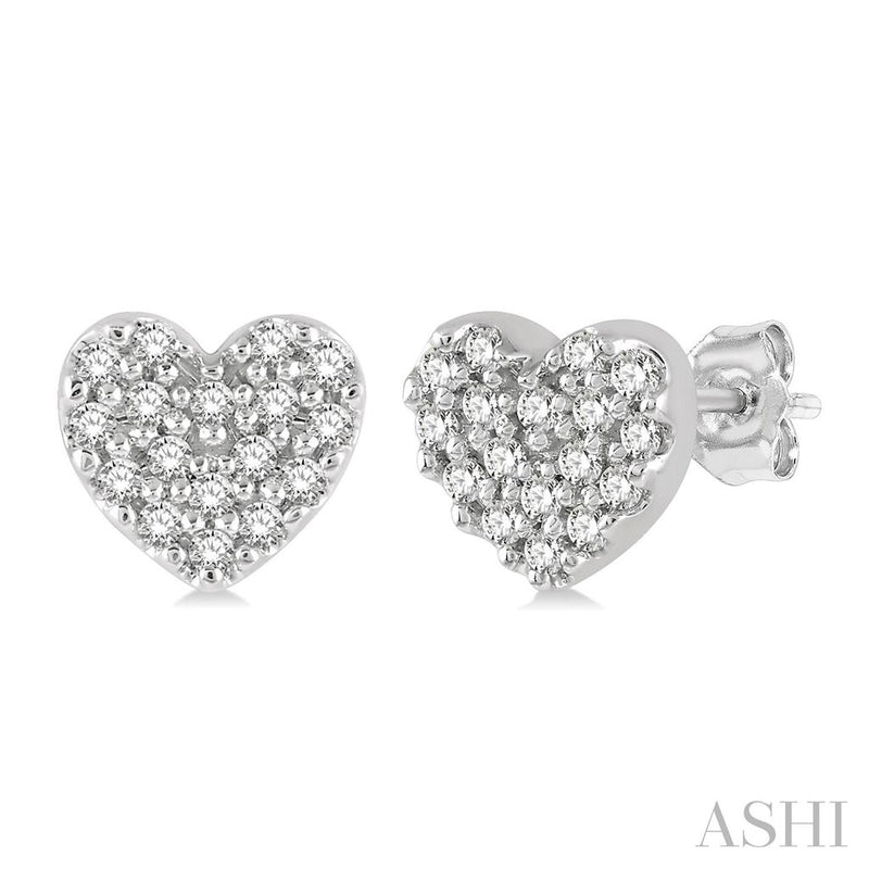 Davis Classics 14k White Gold Diamond Heart Stud Earrings