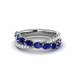 Vlora 14k White Gold Crossover Design Sri Lanka Sapphire and Diamond Ring