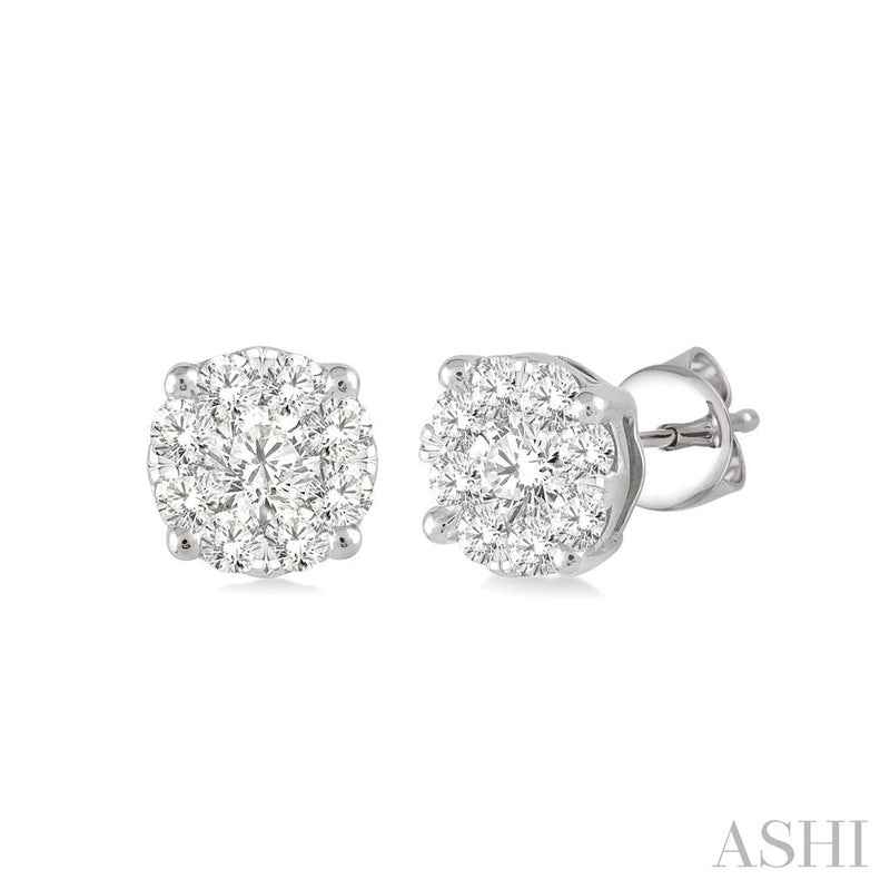 Davis Classics 14k White Gold Diamond Endless Design Stud Earrings