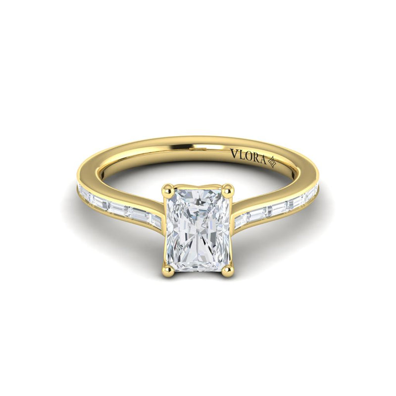 Vlora 14k Yellow Gold Cathedral Design Semi-Mount with Baguette and Peek-a-Boo Diamonds