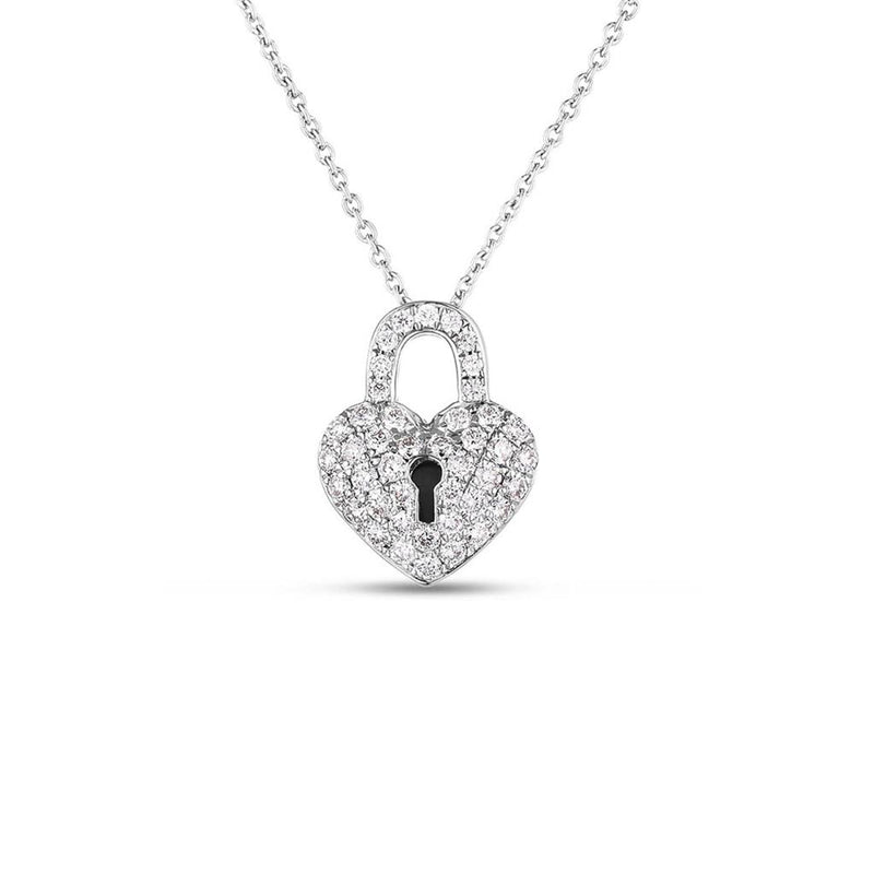 Roberto Coin 18k White Gold Heart Lock Pendant Necklace