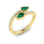 Vlora 14k Yellow Gold Adella Color Collection Bypass Design Emerald and Diamond Fashion Ring