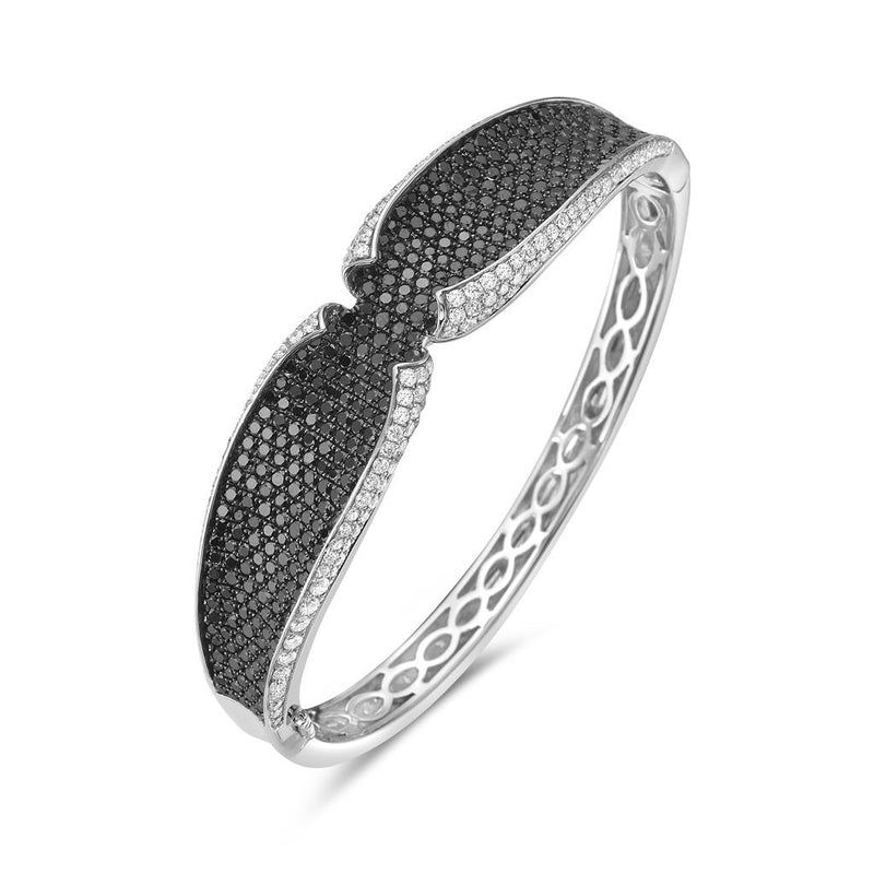 Charles Krypell 18k White Gold Butterfly-Inspired Black and White Diamond Bangle Bracelet