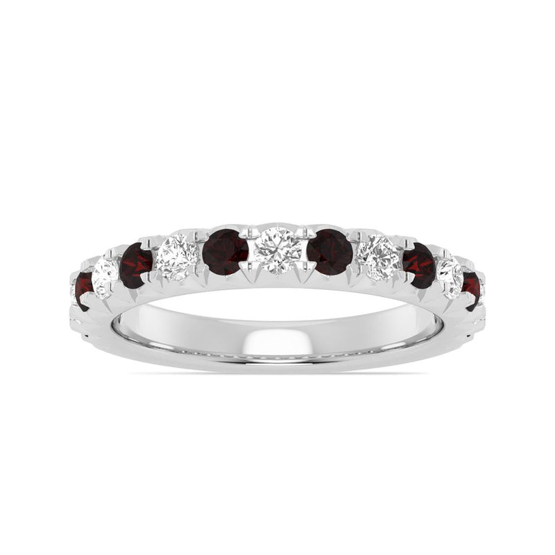 Davis Classics Garnets and Diamonds Stackable Fashion Ring in 14k White Gold