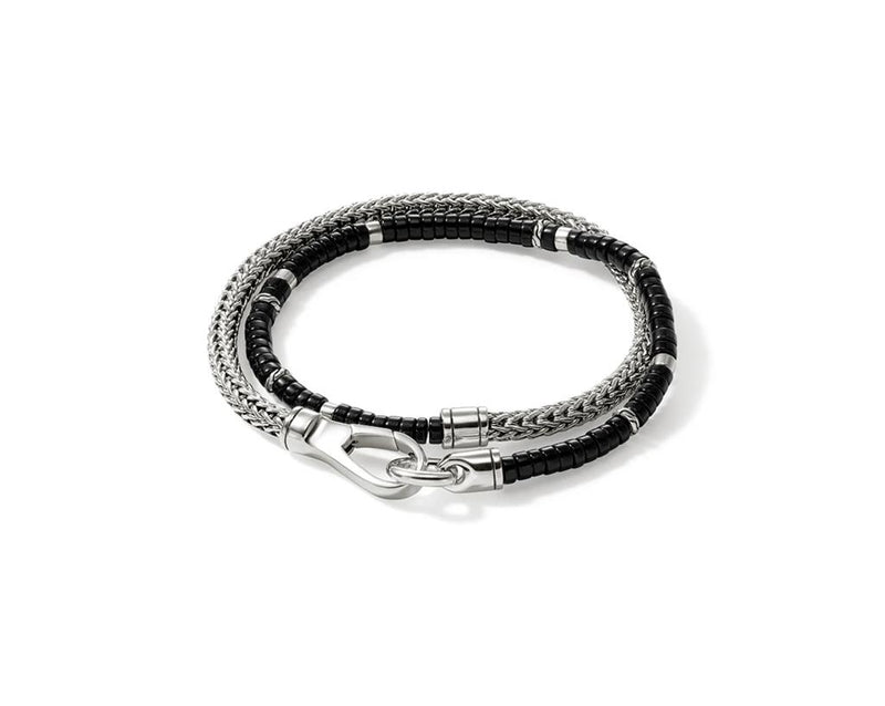 John Hardy Onyx and Sterling Silver Heishi Chain Wrap Bracelet