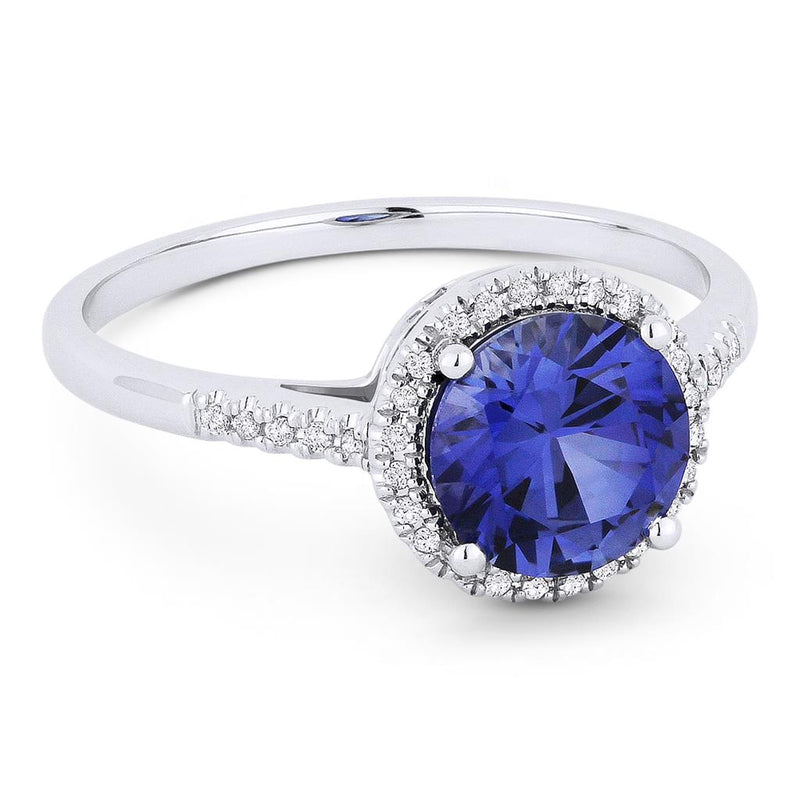 Madison L 14k White Gold Lab-Created Blue Sapphire Halo Fashion Ring