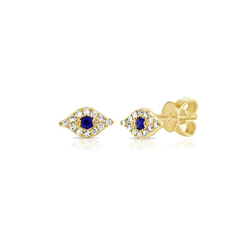 Davis Classics 14k Yellow Gold Sapphire and Diamond Evil Eye Stud Earrings