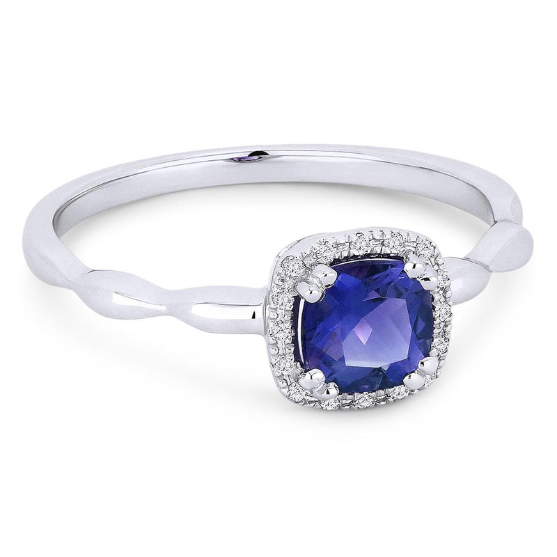 Madison L 14k White Gold Lab-Created Blue Sapphire Cushion Halo Fashion Ring