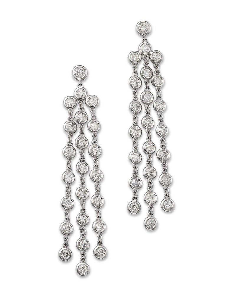 Davis Classics 14k White Gold Diamond by the Yard Triple Strand Dangle Earrings