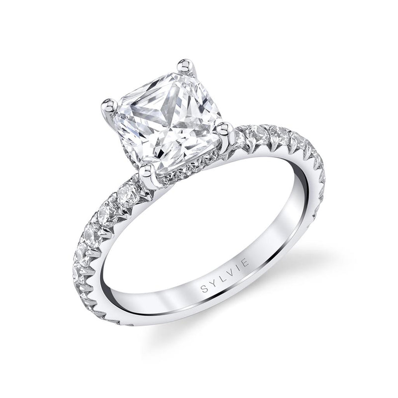 Sylvie Hidden Halo Diamond Engagement Ring Setting in 14k White Gold