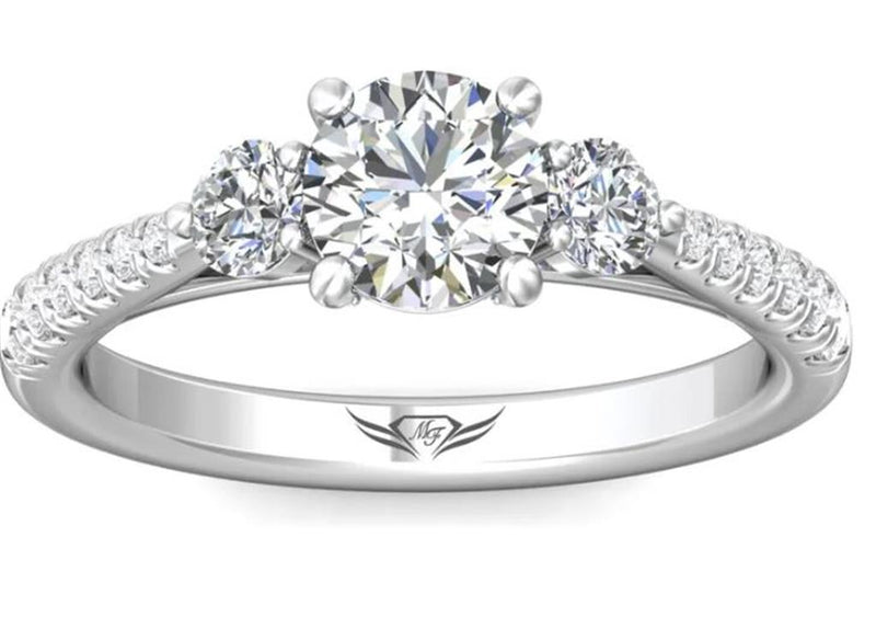 Martin Flyer Three Stone Diamond Engagement Ring Setting in 14k White Gold