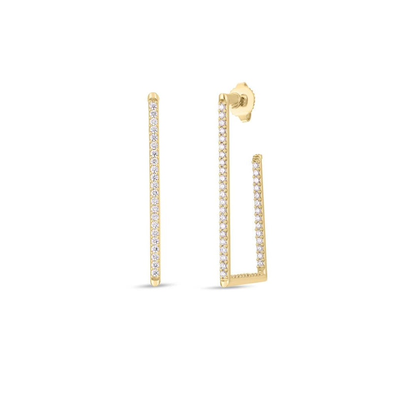 Roberto Coin 18k Yellow Gold Perfect Diamond Hoops Collection Small Rectangular In/Out Diamond Hoop Earrings