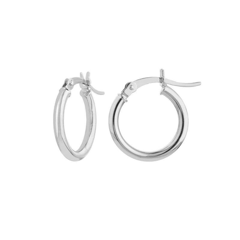 Davis Classics 14k White Gold Polished Round Tube Hoop Earrings