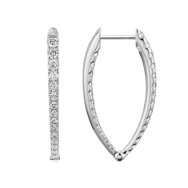 Davis Classics Diamond In & Out Hoop Earrings in 18k White Gold