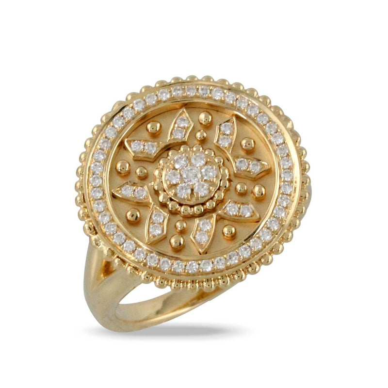 Doves 18k Yellow Gold Byzantine Collection Round Floral Diamond Fashion Ring