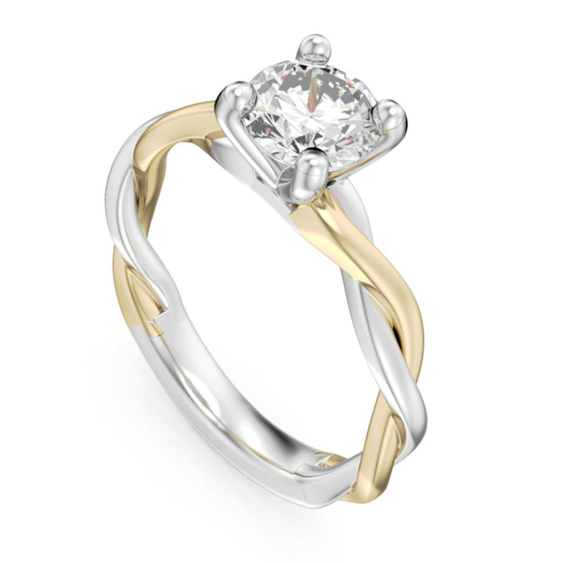 Noam Carver 14k White and Yellow Gold Twist Design Solitaire Engagement Ring Setting