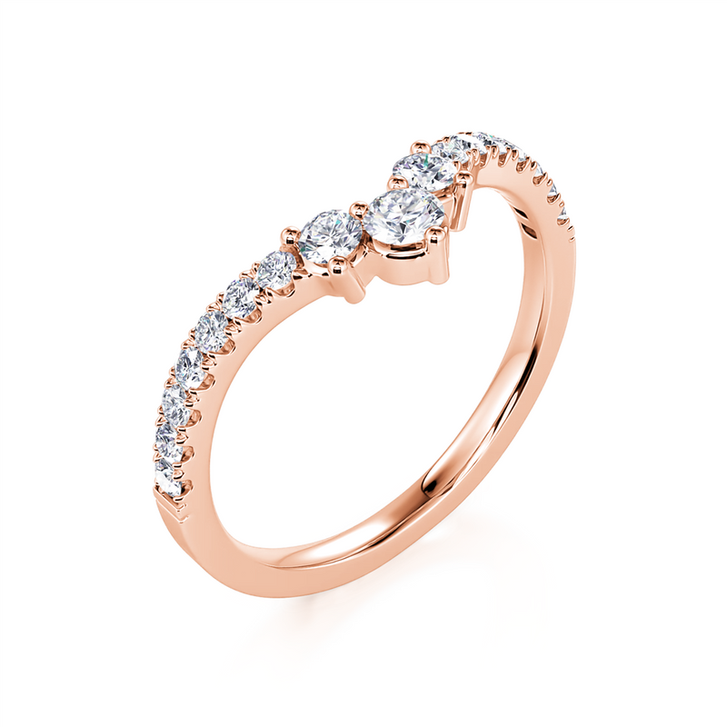 Davis Classics 14k Rose Gold V-Design Contour Diamond Wedding Band