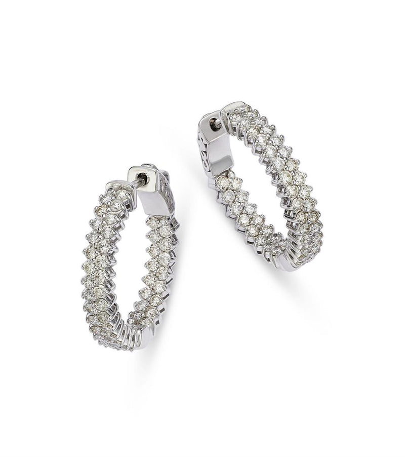 Davis Classics 14k White Gold In/Out Double Row Diamond Hoop Earrings