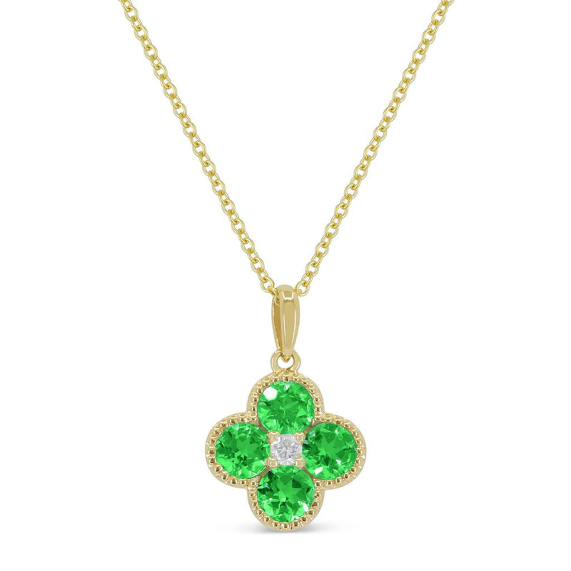 Madison L 14k Yellow Gold Clover Design Tsavorite and Diamond Pendant