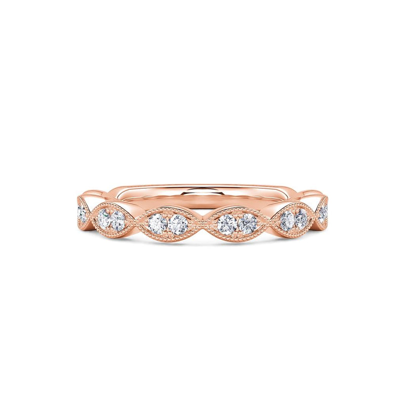 Davis Classics 14k Rose Gold Vintage Inspired Station Style Stackable Diamond Band with Milgrain Detail