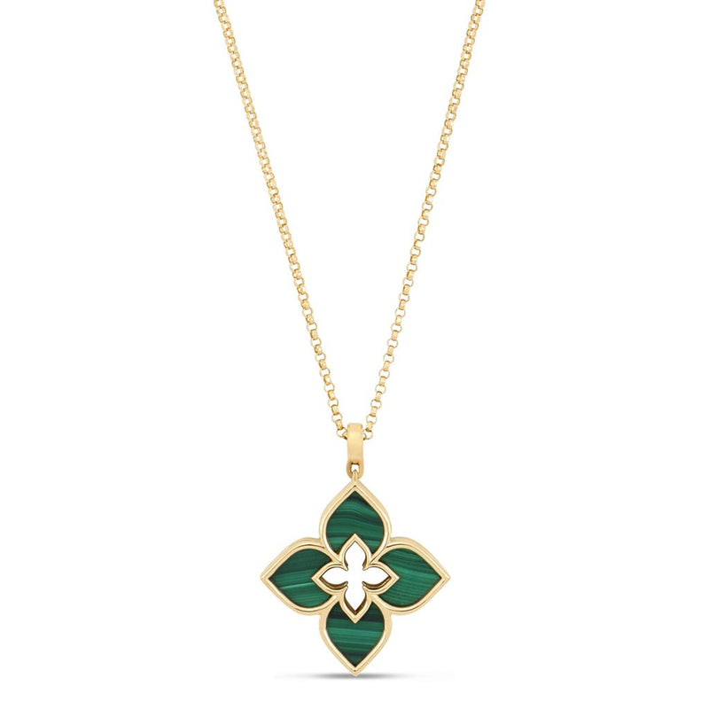 Roberto Coin 18k Yellow Gold Venetian Princess Collection Malachite Floral Pendant Necklace