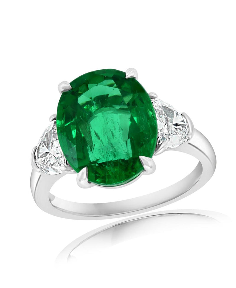 Davis Classics Emerald and Diamonds Statement Fashion Ring in Platinum