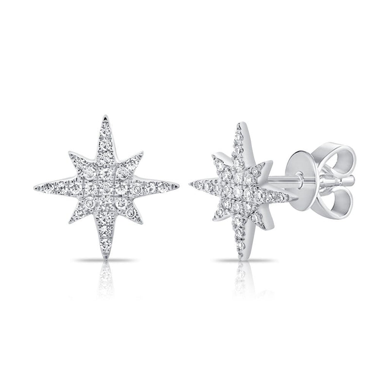 Davis Classics Diamond Star Stud Earrings in 14k White Gold