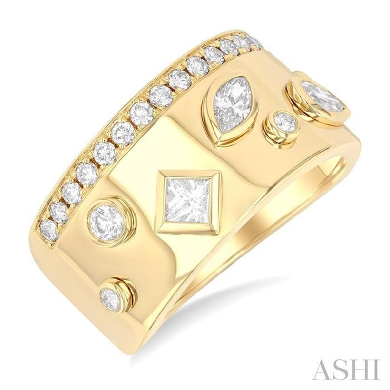 Davis Classics 14k Yellow Gold Mixed-Cut Diamond Fashion Band