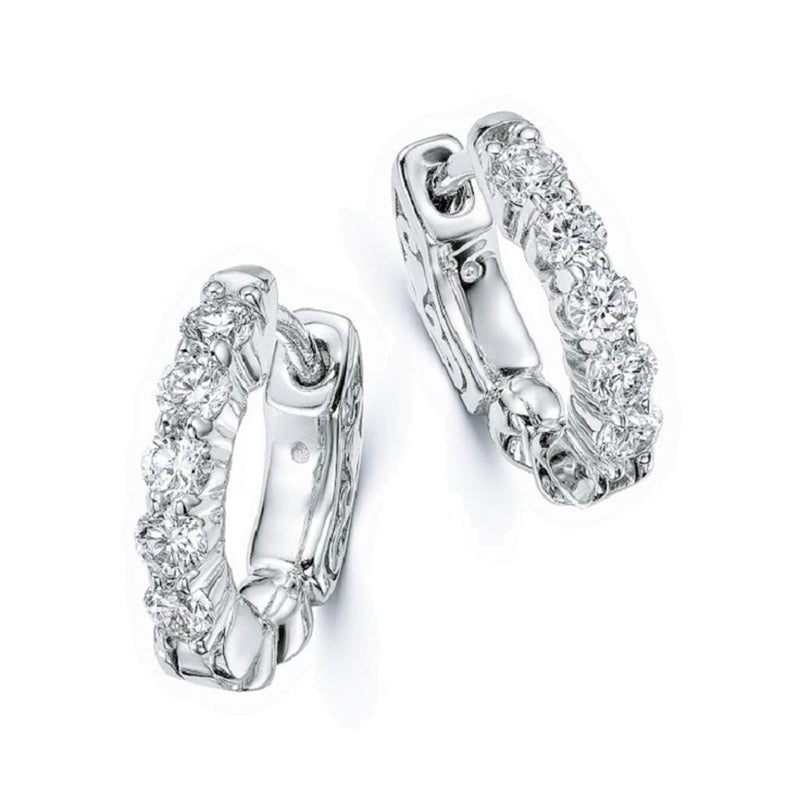 Davis Classics Diamond Huggie Hoop Earrings in 14k White Gold