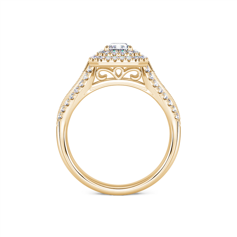 Davis Classics 14k Yellow Gold Double Halo Design Proposal-Ready Engagement Ring