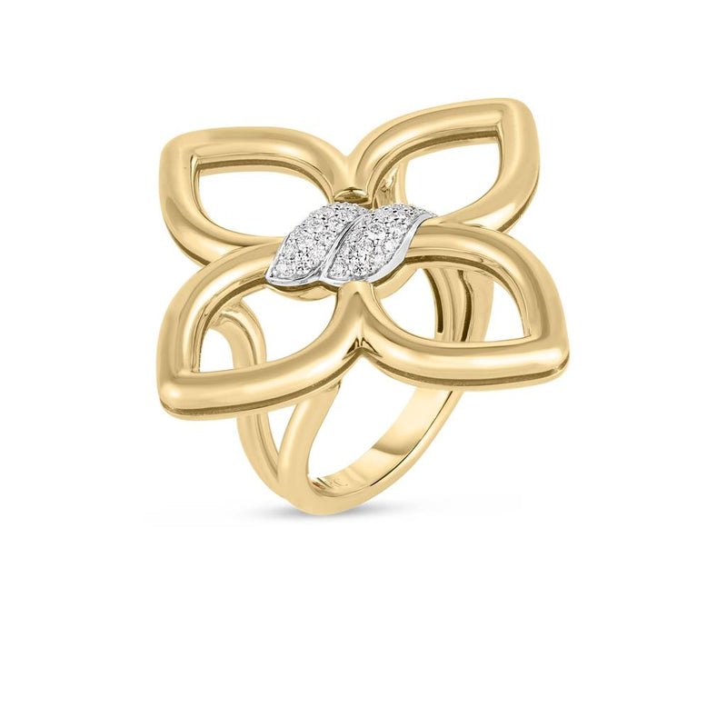 Roberto Coin 18k Yellow and White Gold Cialoma Collection Open Floral Diamond Ring