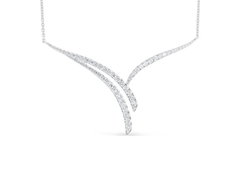 Madison L 14k White Gold V Wave Design Diamond Bar Pendant Necklace