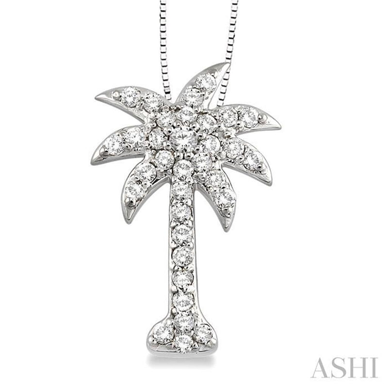 Davis Classics 14k White Gold Diamond Palm Tree Pendant Necklace