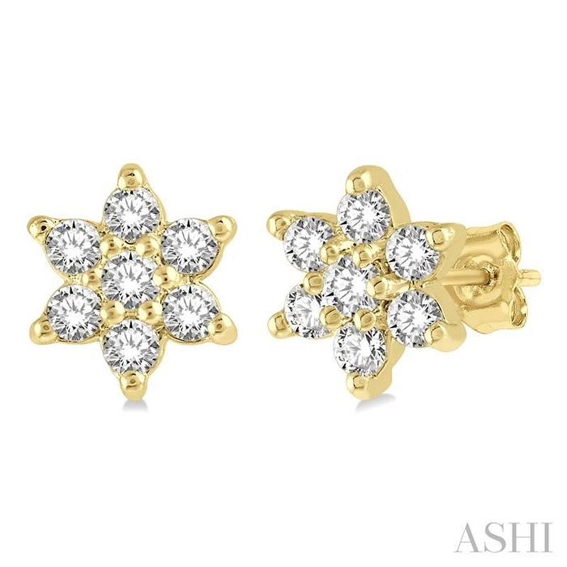 Davis Classics 14k Yellow Gold Diamond Petite Floral Stud Earrings