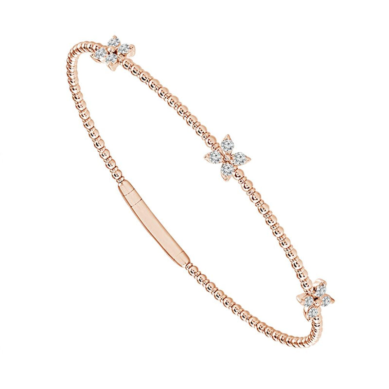 Davis Classics 14k Rose Gold and Titanium Flexie Floral Diamond Bangle Bracelet