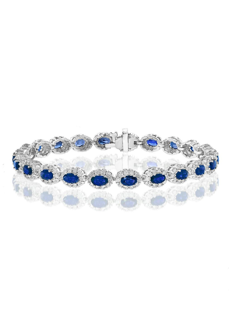 Davis Classics 14k White Gold Ceylon Blue Sapphire and Diamond Halo Bracelet