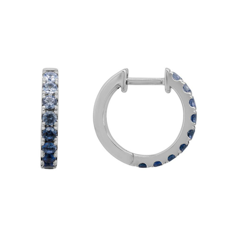 Davis Classics 14k White Gold Blue Sapphire Huggie Hoop Earrings