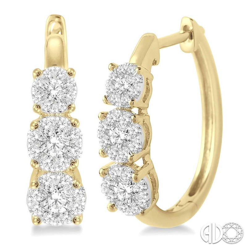 Davis Classics 14k Yellow and White Gold Past, Present, Future Diamond Hoop Earrings