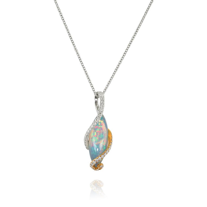 Yael 14k White and Rose Gold Ethiopian White Opal and Diamond Infinity Pendant