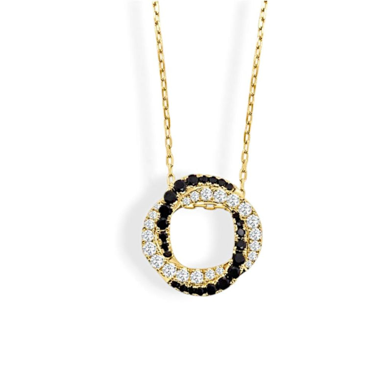 Frederic Sage 14k Yellow Gold Black and White Diamond Crossover Halo Circle Pendant Necklace