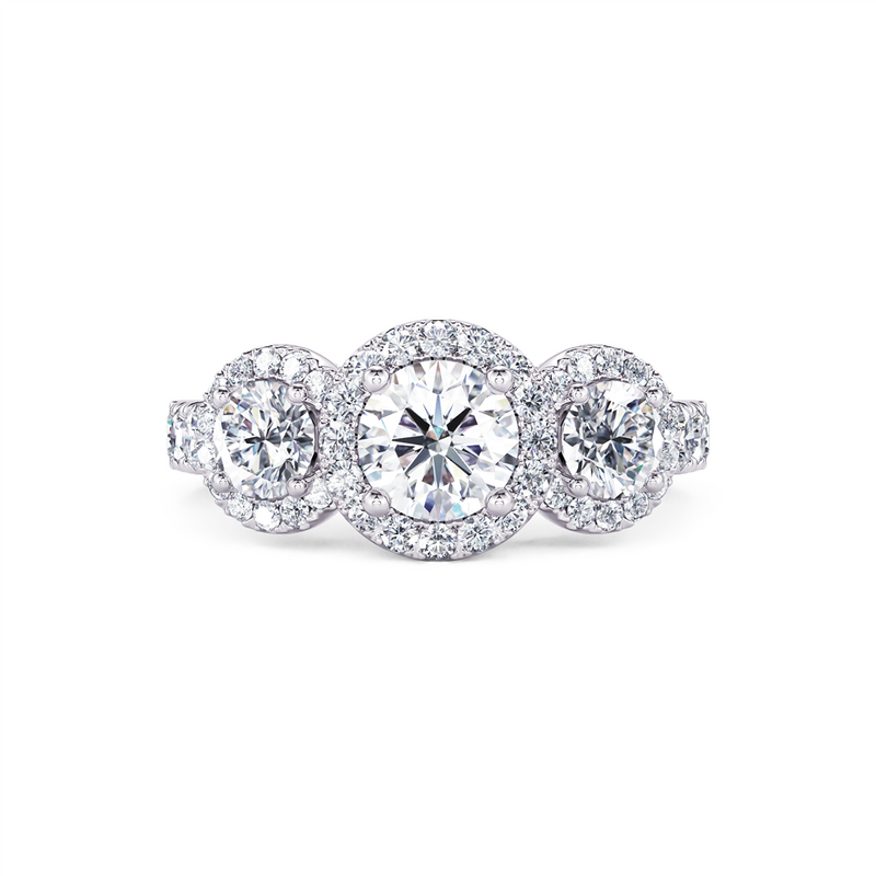 Davis Classics Proposal Ready Three Stone Halo Diamond Engagement Ring in 14k White Gold.